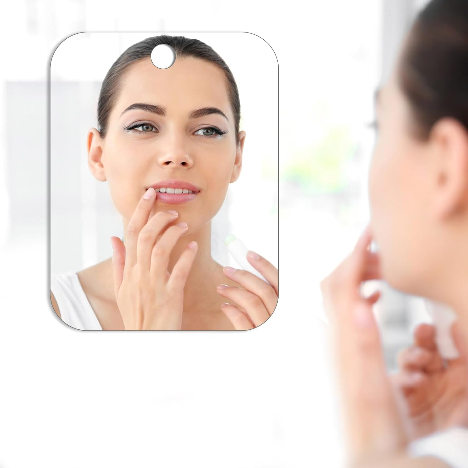 Shaving Mirror, Shatterproof Shower Mirror, Unbreakable Makeup Travel Camping Shaving Mirrors, Fog Free Wall Hanging Bathroom Shower Mirror for Shaving, Make-Up, Skin Care image number 3