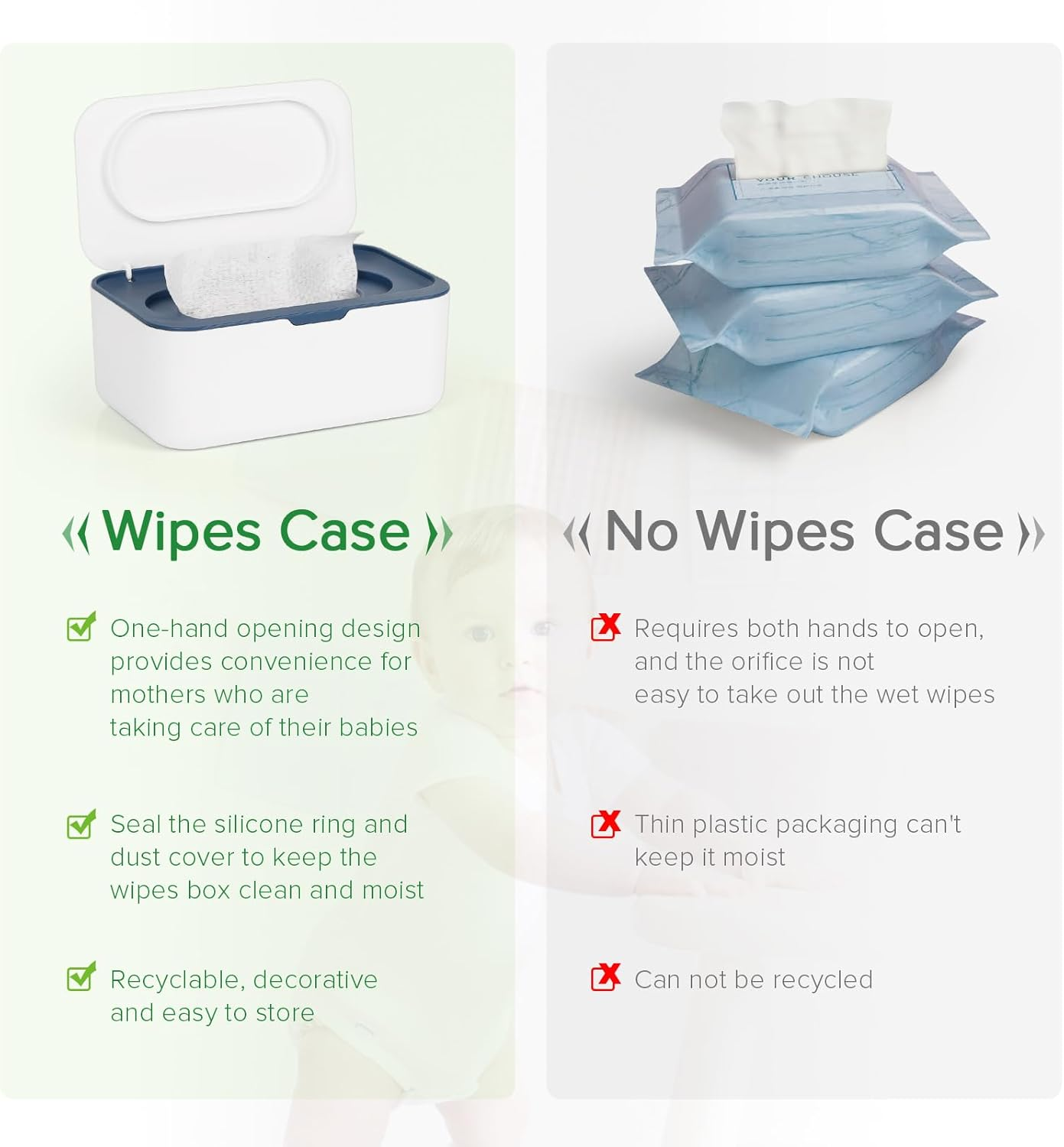 2 Pack Baby Wipes Dispenser, Wipes Case Baby Wipe Holder Keeps Wipes Fresh, Non-Slip, Easy Open & Close (2 Pack Blue) - 2 Pack Gray image number 3