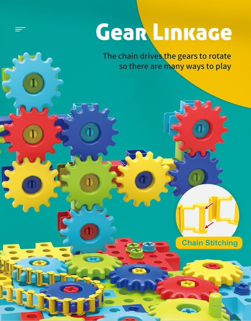 Kids Building Kit, 222 Pieces Creative Gear Set with 2 in 1 Electric Screwdriver, STEM Educational Toy, 3+ Years image number 4