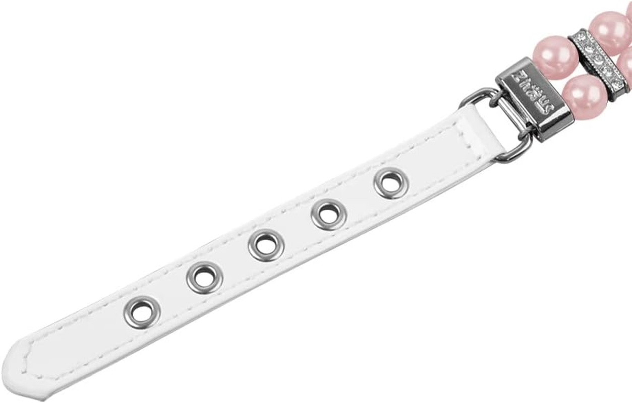 MOTTDAM Bling Rhinestone Pet Dog Jewelry Chihuahua Collar, Pearl Collars, Collar Leather, Necklace Crystal Jewellery Christmas Decor for Puppies Cat Pet(L Pink 1.5X37CM)