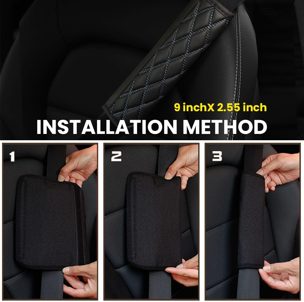 Car Seat Belt Pads, 2PCS Leather Seatbelt Covers Protect Your Neck and Shoulder & More Comfortable Driving, Harness Pad for All Cars and Backpack Strap, Car Interior Accessories (Black/Gray) - Black/Blue image number 5