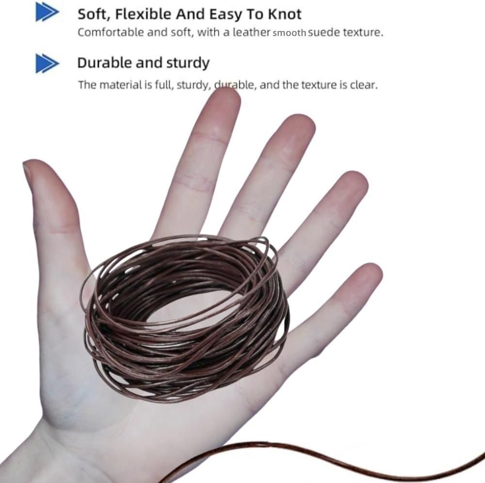 2 Roll 2Mm X 11Yard Leather Cord,Round Leather String,Retro Brown Leather Lace,Leather Rope Cord Leather Twine for Bracelets,Necklaces,Jewelry Making and Crafts,Shoelaces,Braided Bracelets image number 5