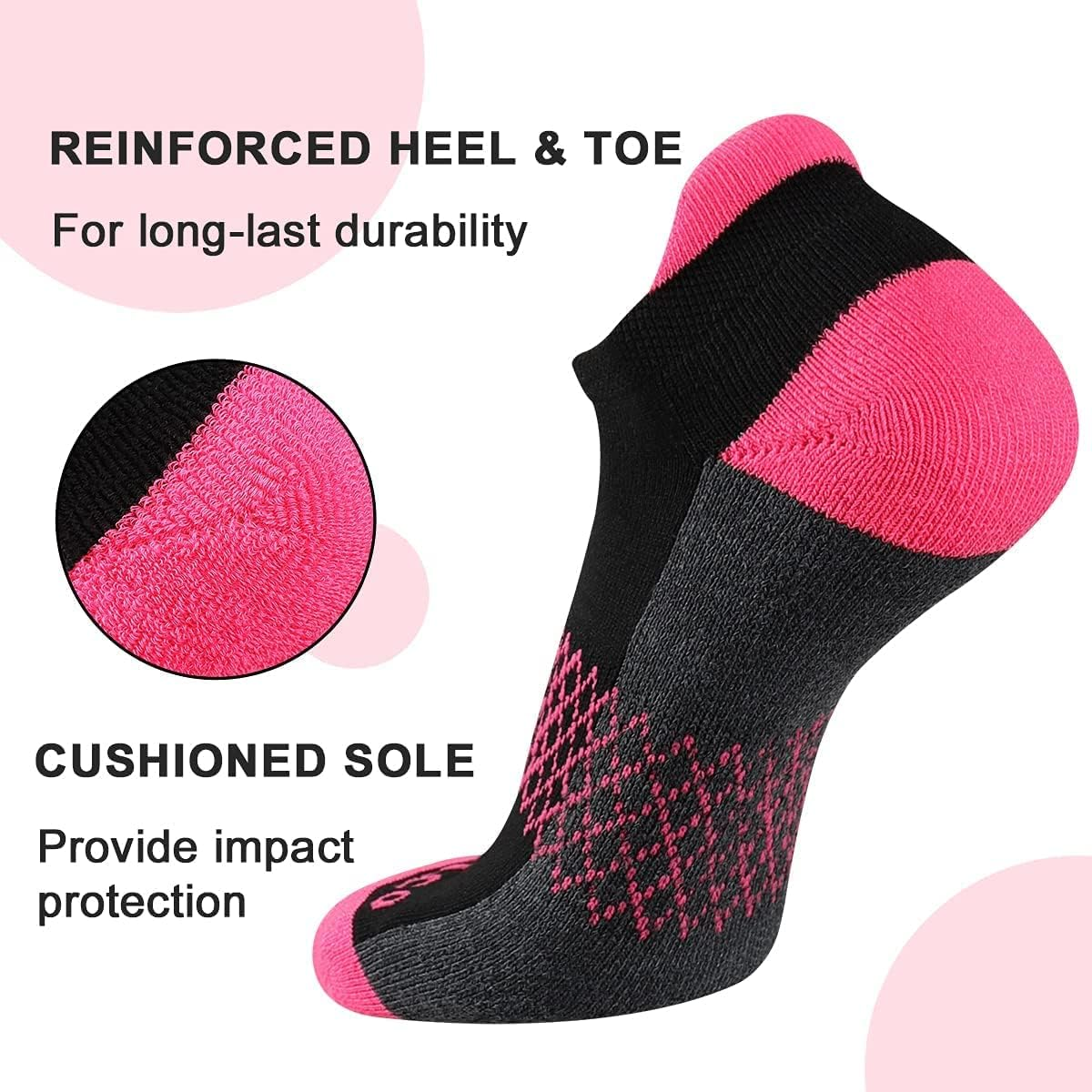 Eallco Womens Ankle Socks 6 Pairs Running Athletic Cushioned Sole Socks with Tab image number 6