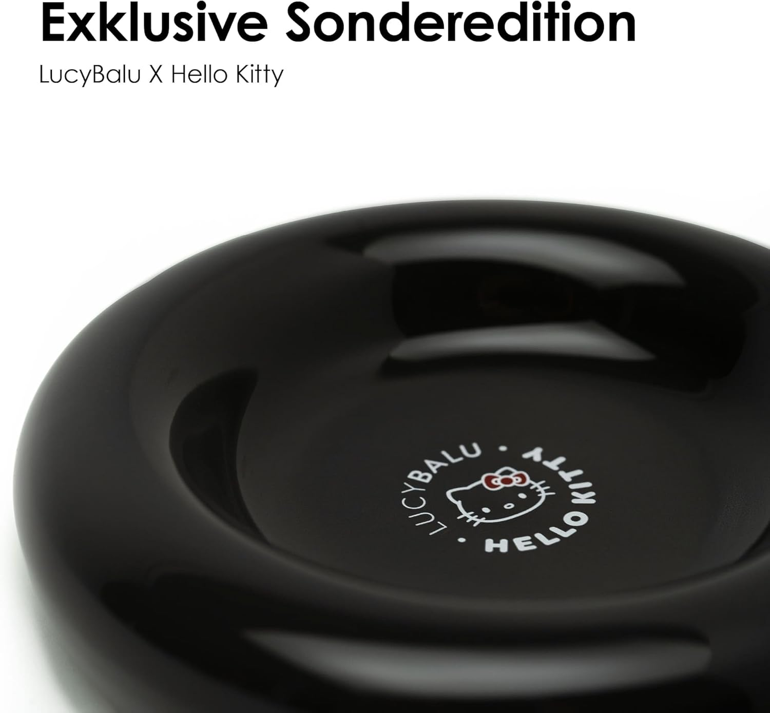 Lucybalu Hello Kitty Drop Porcelain Cat Bowl - Whisker Friendly, Raised Cat Feeding Bowl & Water Bowl - 17Cm X 20Cm X 3Cm - Black image number 1