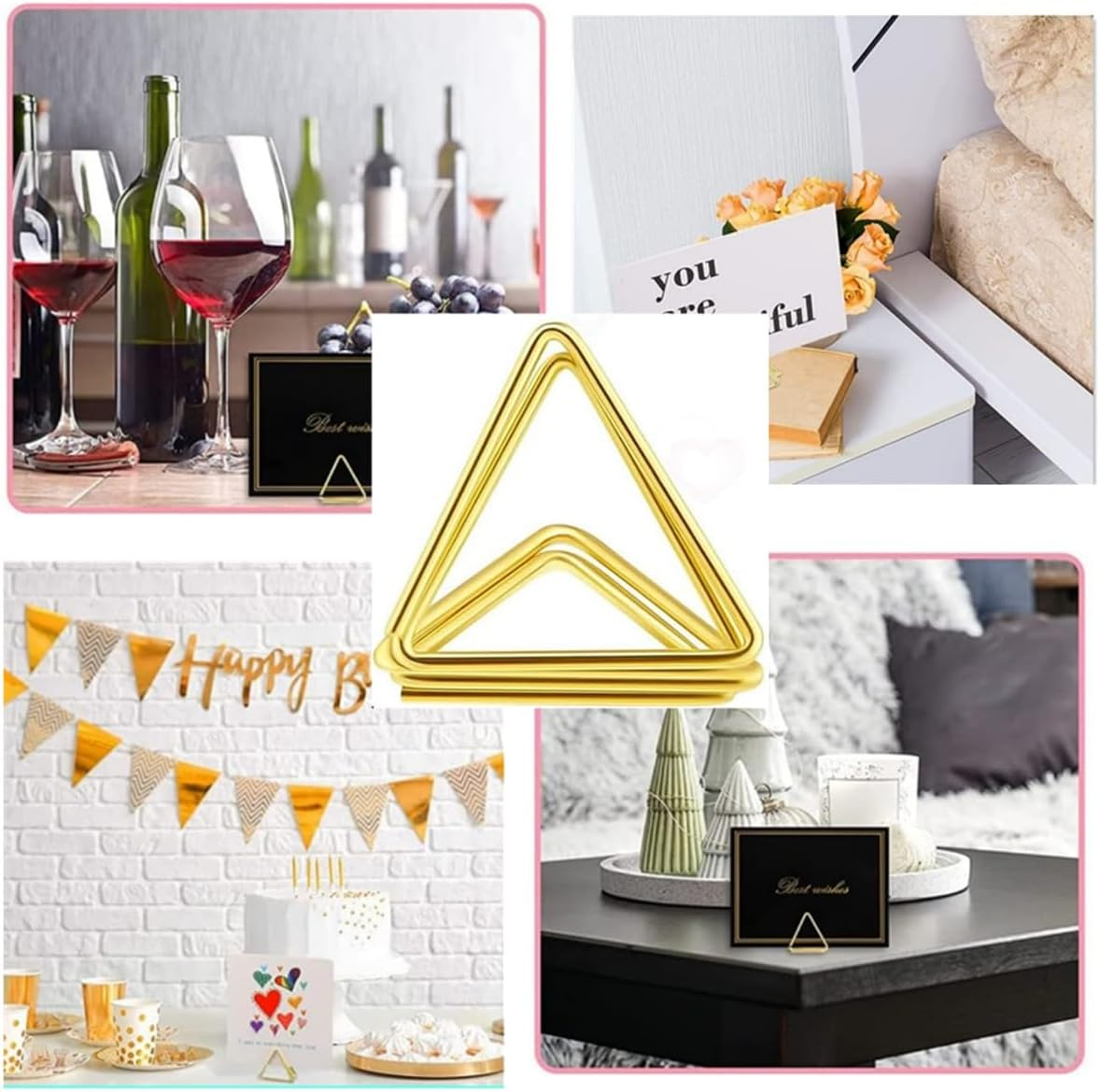 40 Pcs Mini Place Card Holders, Triangle Shape Wedding Table Number Holders Golden Photo Holder, Table Number Holder Memo Clip Picture Photo Holder image number 4