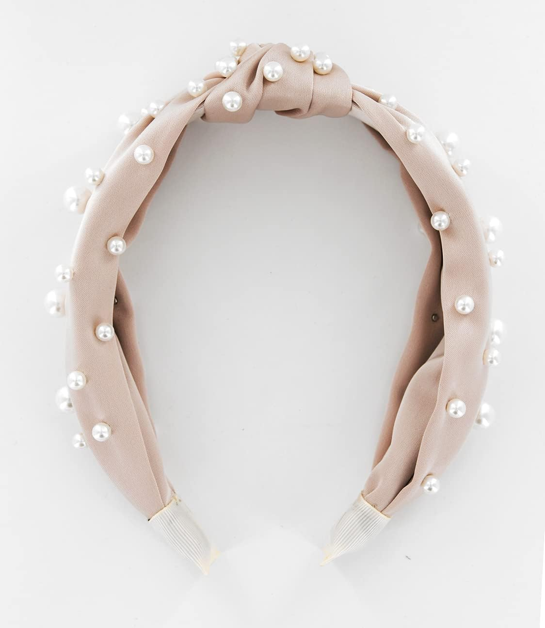 Axy HR35AP Headband with Pearls and Knot Satin Covered Vintage Beautiful Headband Hair Accessories Women'S Headband (Taupe) image number 1