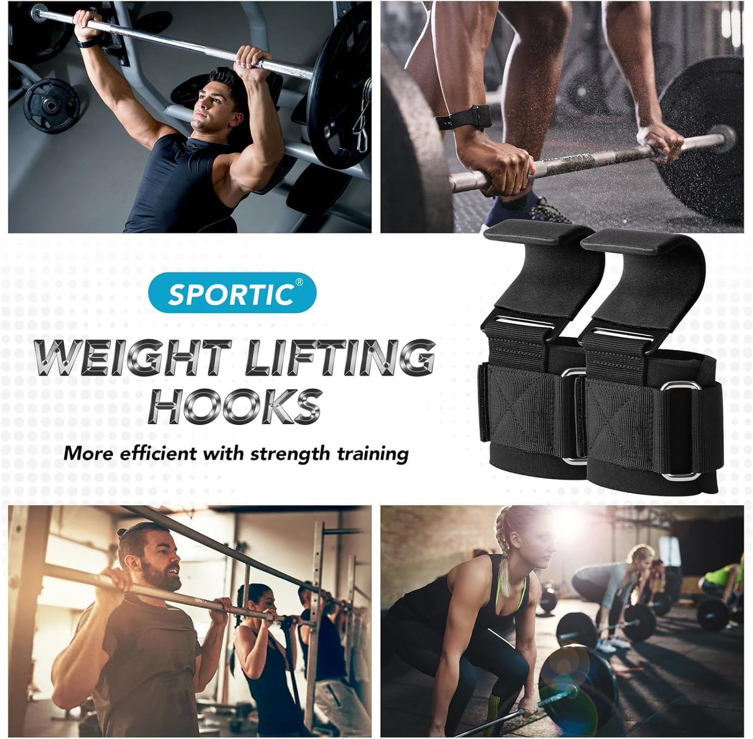 Heavy Duty Weightlifting Hooks Pair with Power Wrist Straps & Hand Grip Support for Deadlifts, Pull Ups & Shrugs - Unisex Gym Fitness Gloves for Men & Women image number 1