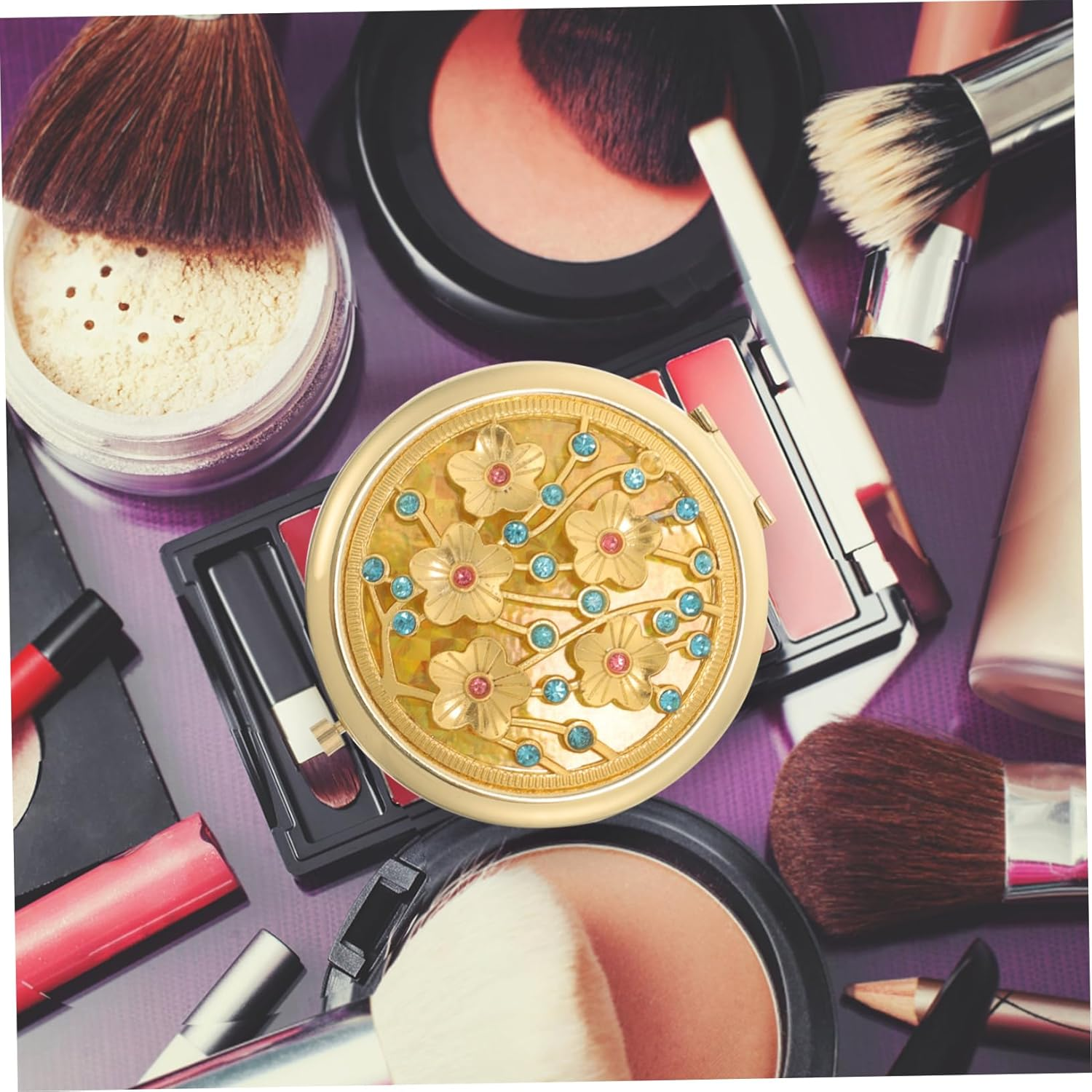 FOMIYES Retro Gold Makeup Mirror Compact Travel Mirror for Handbag Portable Handheld for Cosmetics image number 5