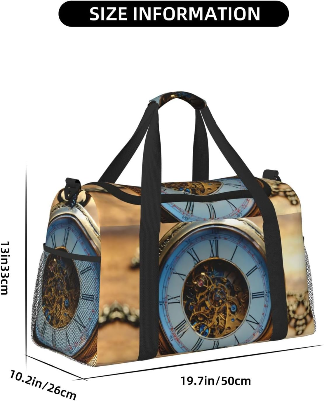 Gears Clock Bronze Century Print Functional Travel Tote Ample Space Travel Bag Foldable Carry on Tote for Weekender image number 1