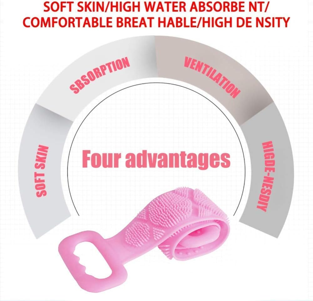 RYZAN Silicone Body Bath Brush, Easy to Clean, Lathers Well, Eco Friendly, Bath Belt Exfoliating Long Silicone Body Back Scrubber(Pink) image number 4