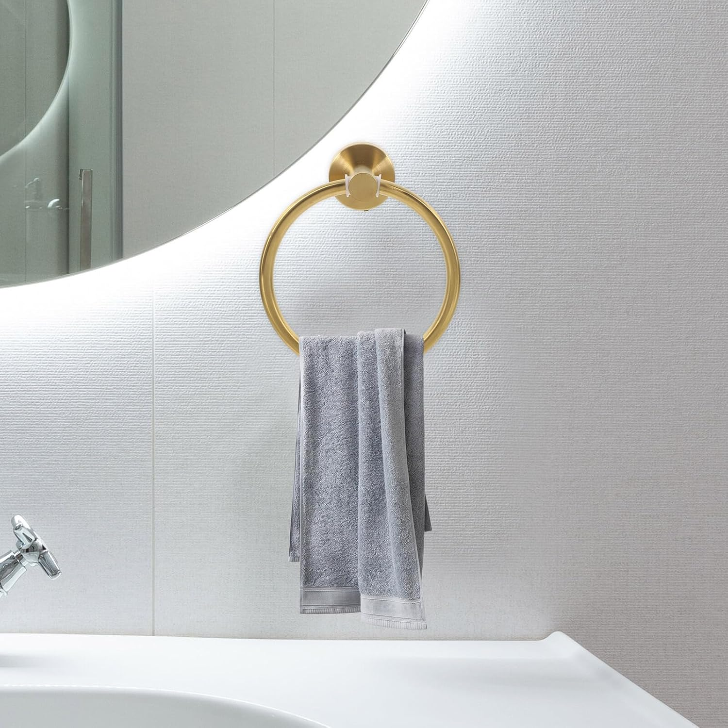 Veemoon Brushed Gold Stainless Steel Towel Ring with Screws Wall Mounted Holder for Bathroom Kitchen Stylish Hand Towels Rack Elegant Hardware Fixture image number 3