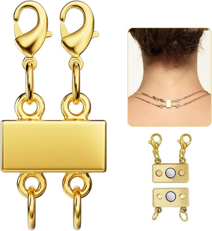 2Pcs Necklace Layering Clasp,Multi Necklace Layering Clasp Multi Strand Necklace Clasps,Closures Separator Detangler Connector for Jewelry (Gold)