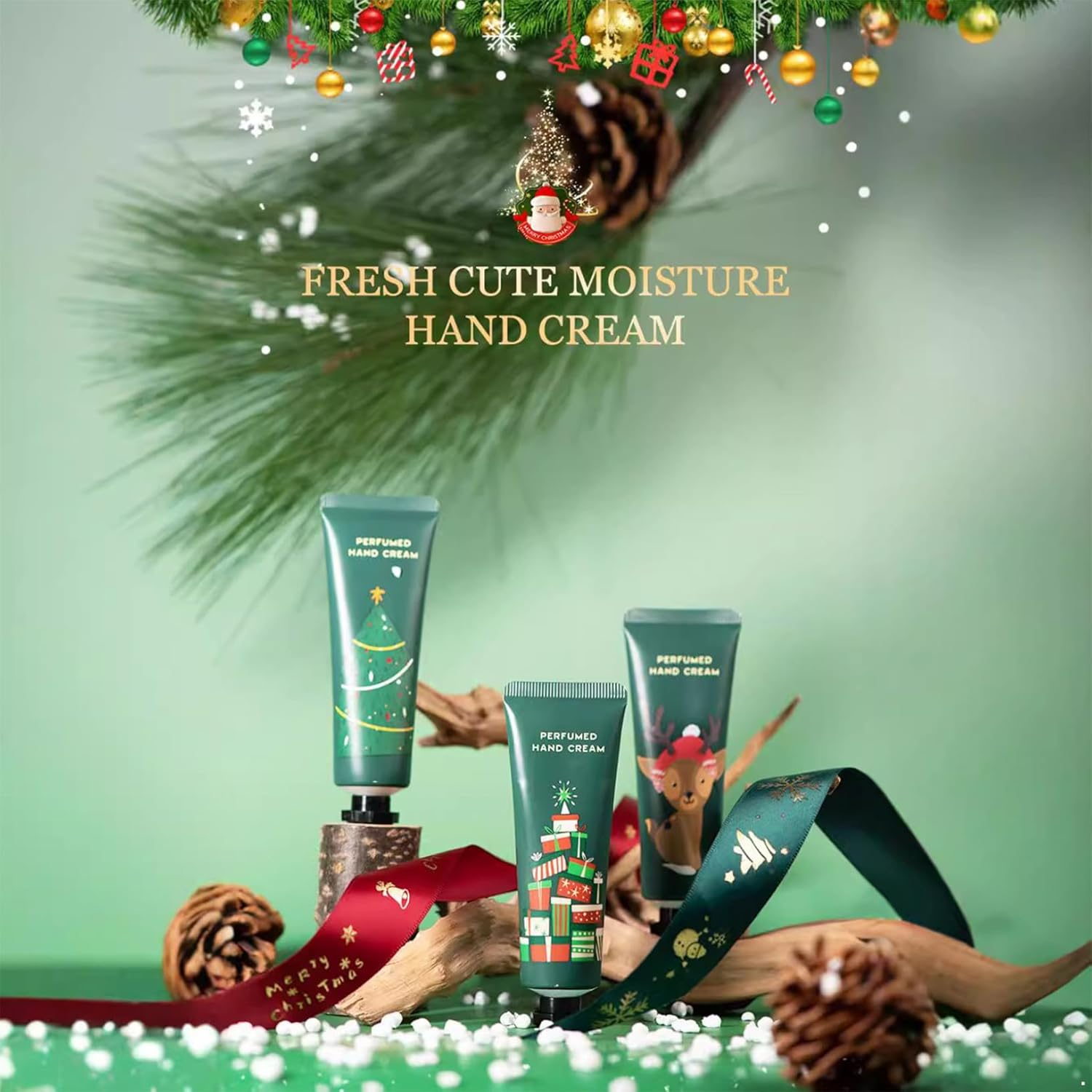 Yeahdor Festive Hand Lotion Set for Christmas Gifting Moisturizing Cream for Women Men and All Green One Size image number 1