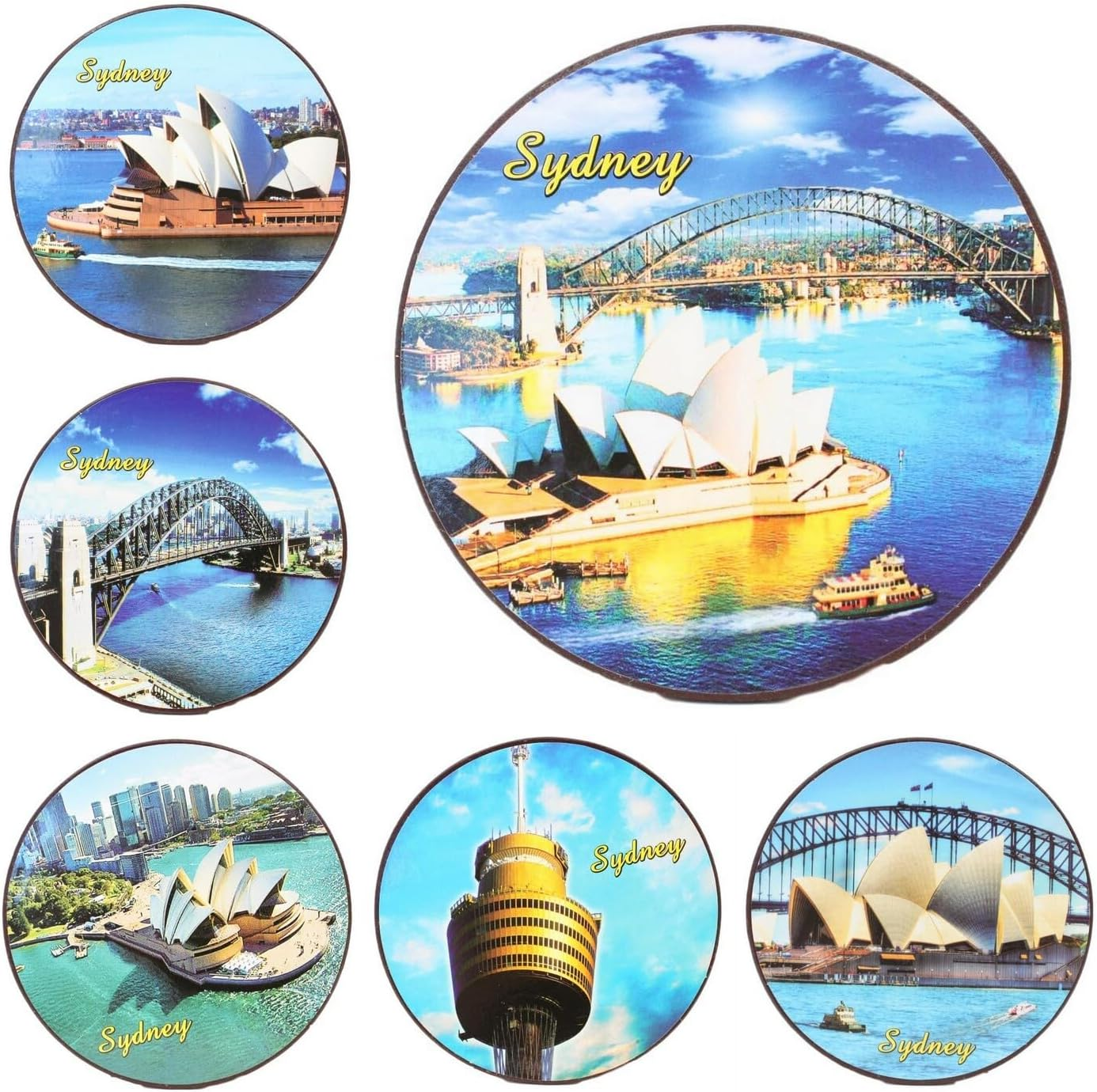 FIL 6X Australian Souvenir Cork Back Coaster Drink Cup Pad round Australia Gift [Design: Melbourne]