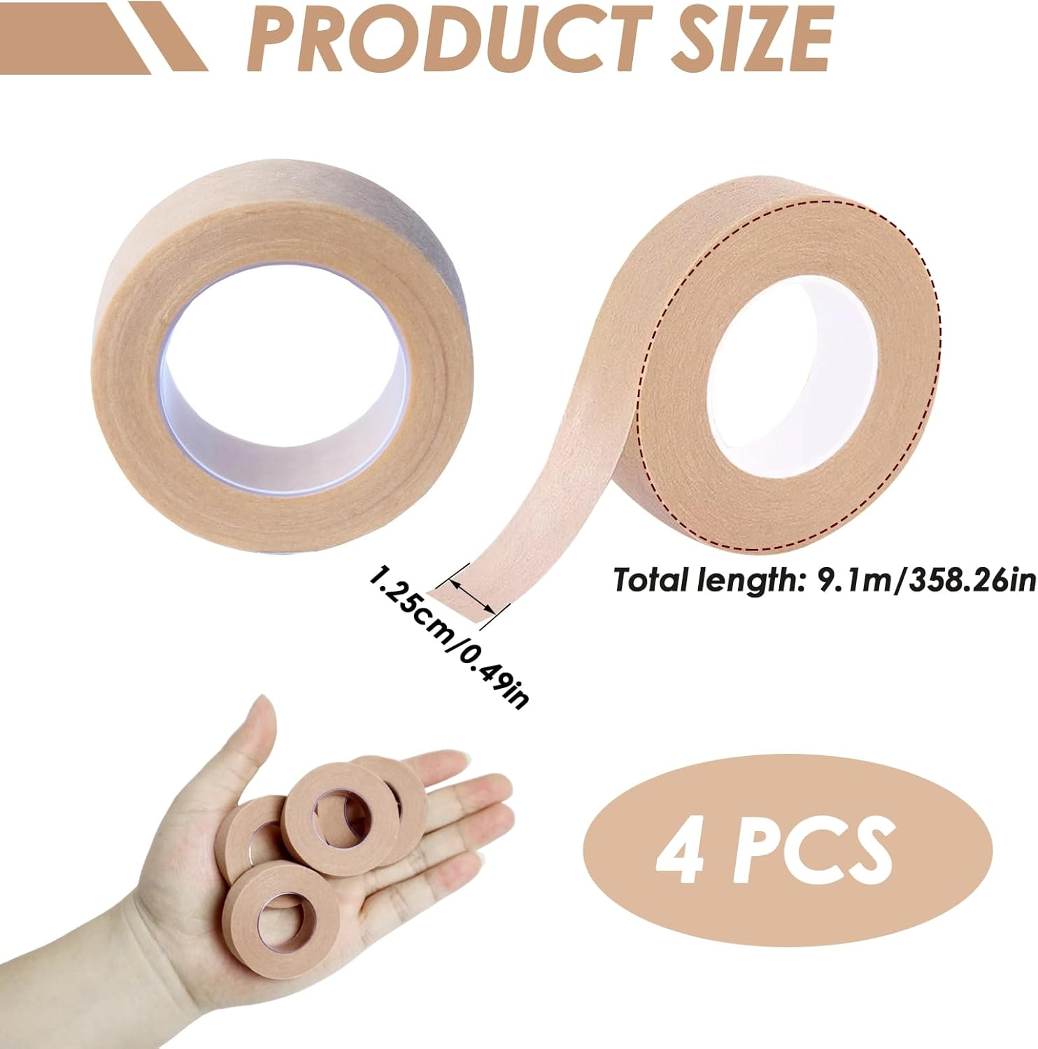 4 Rolls PE Micropore Medical Paper Tape Roll 1.25Cm X 9.14M, Flexible & Breathable Medical Tape for Eyelash Extensions Wound Sensitive Skin Injuries Swelling Sports (Skin)