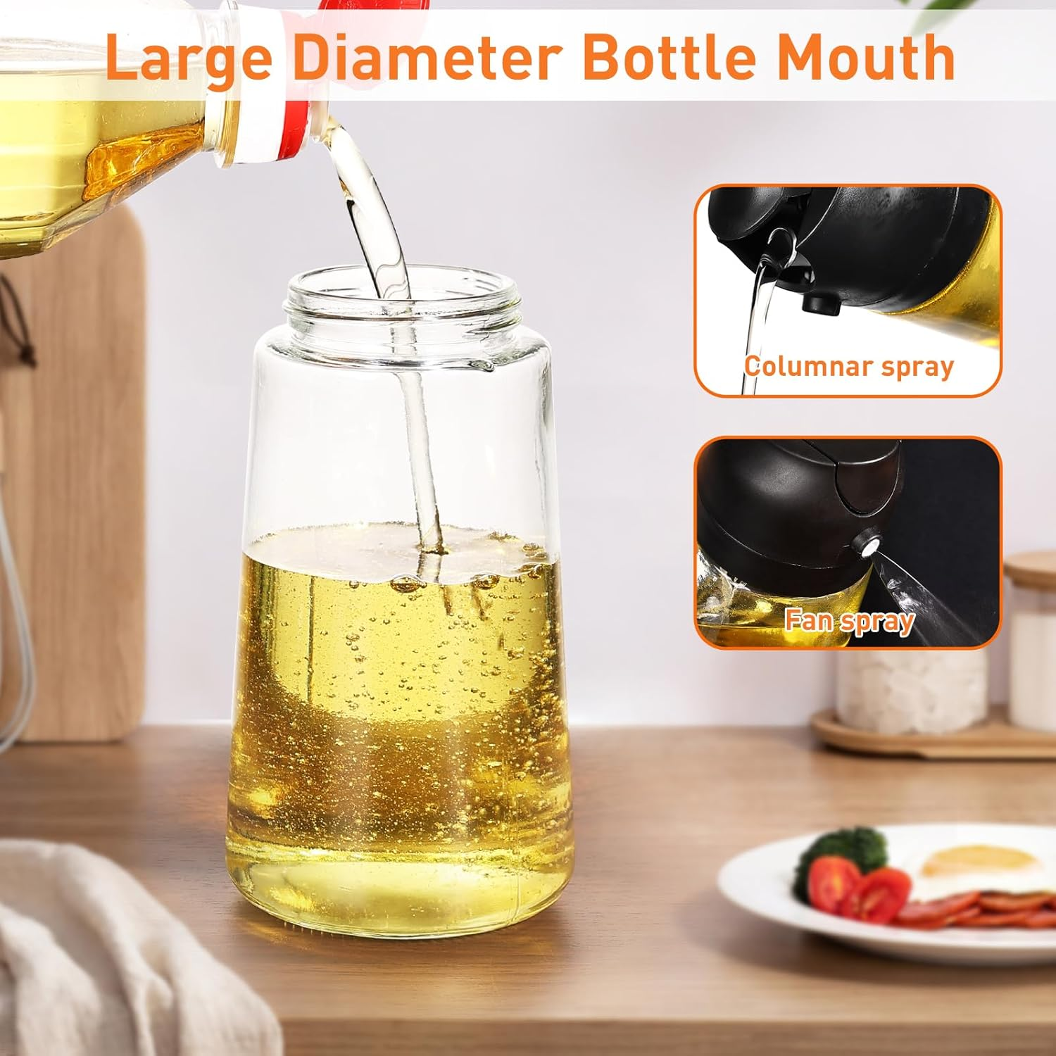 Lychico Oil Dispenser Bottle 470Ml/16Oz, 2 in 1 Oil Dispenser and Oil Sprayer, Food Grade Spray Bottle for Kitchen Cooking, Oil Dispenser for BBQ, Salad, Baking Steak, Air Fryer, Black image number 4