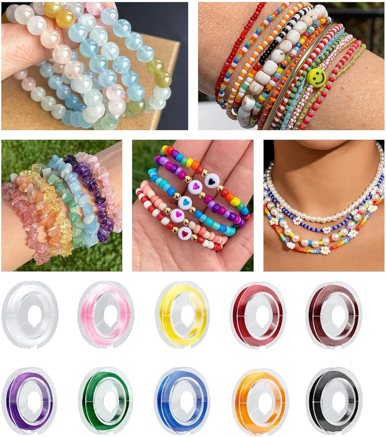 10 Rolls Elastic Bracelet String Cord,Betterjonny 0.6Mm Flat Jewelry String Multipurpose Jewelry Making Elastic Thread for DIY Jewelry Making Friendship Bracelets（10 Color） image number 4