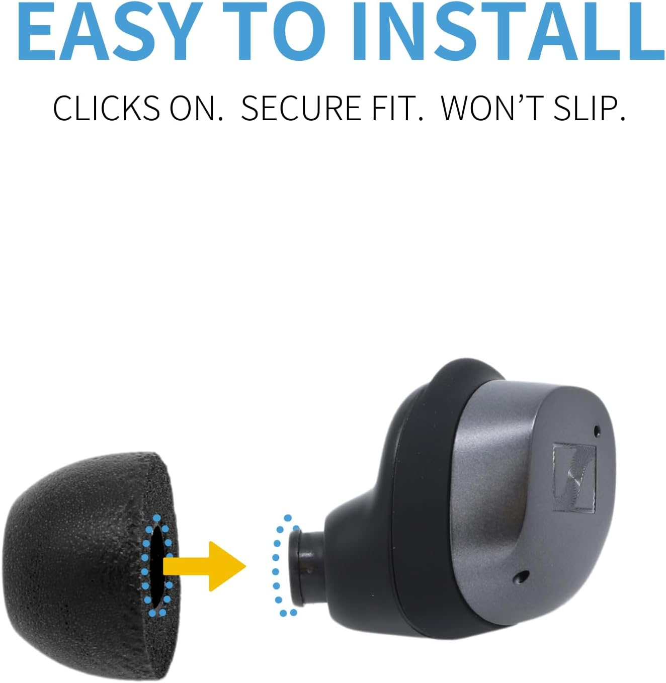 Comply Premium Foam Earplugs, Compatible with Sennheiser Momentum (3 & 4) & ACCENTUM True Wireless, Size S, New 2025 Version with Cleaning Tool, Black, 3 Pairs, Made in the USA