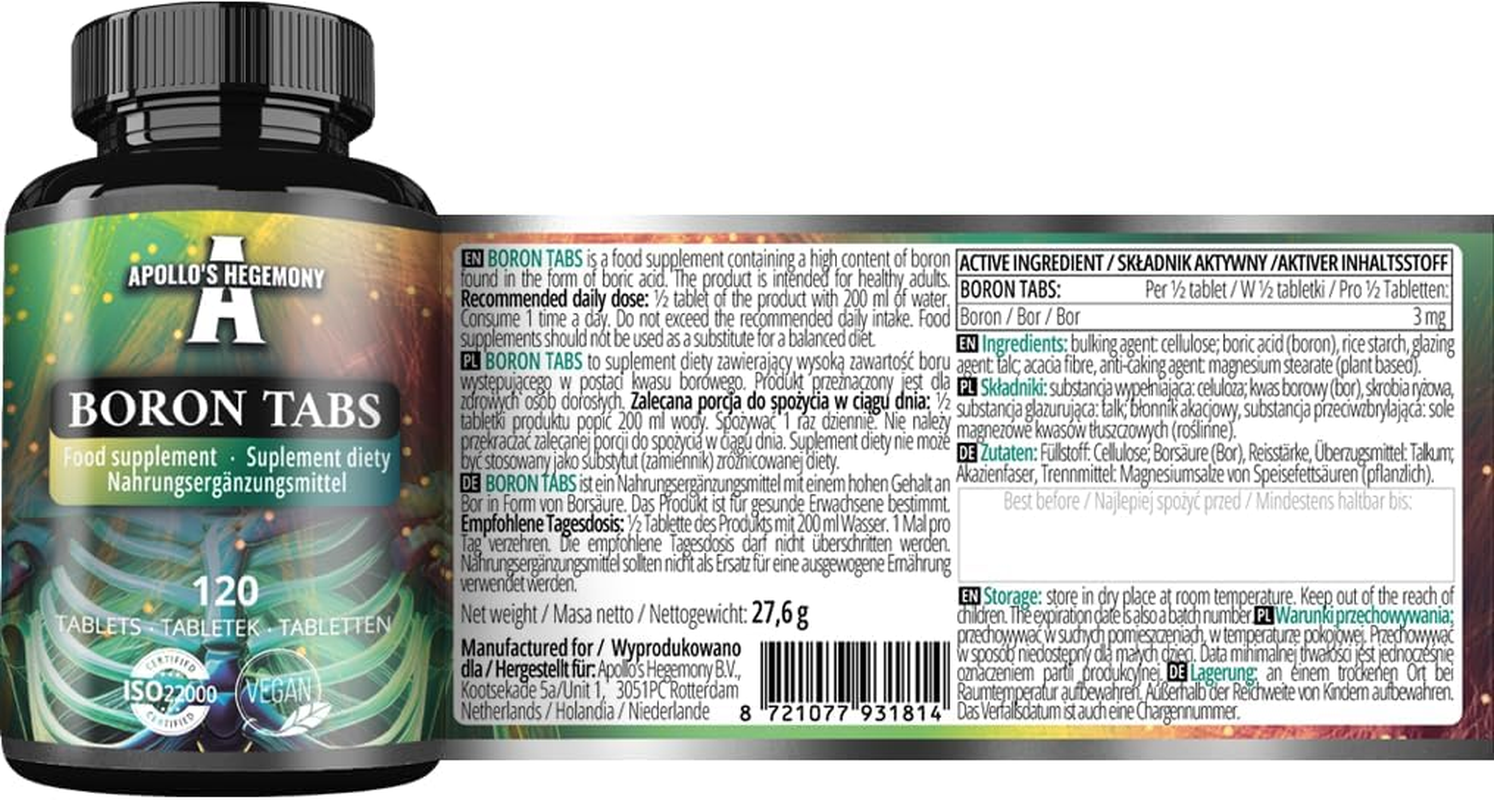 Boron 3 Mg per Serving - 120 Vegan Tablets - 240 Servings - Supports Overall Wellness -By Apollo'S Hegemony image number 3