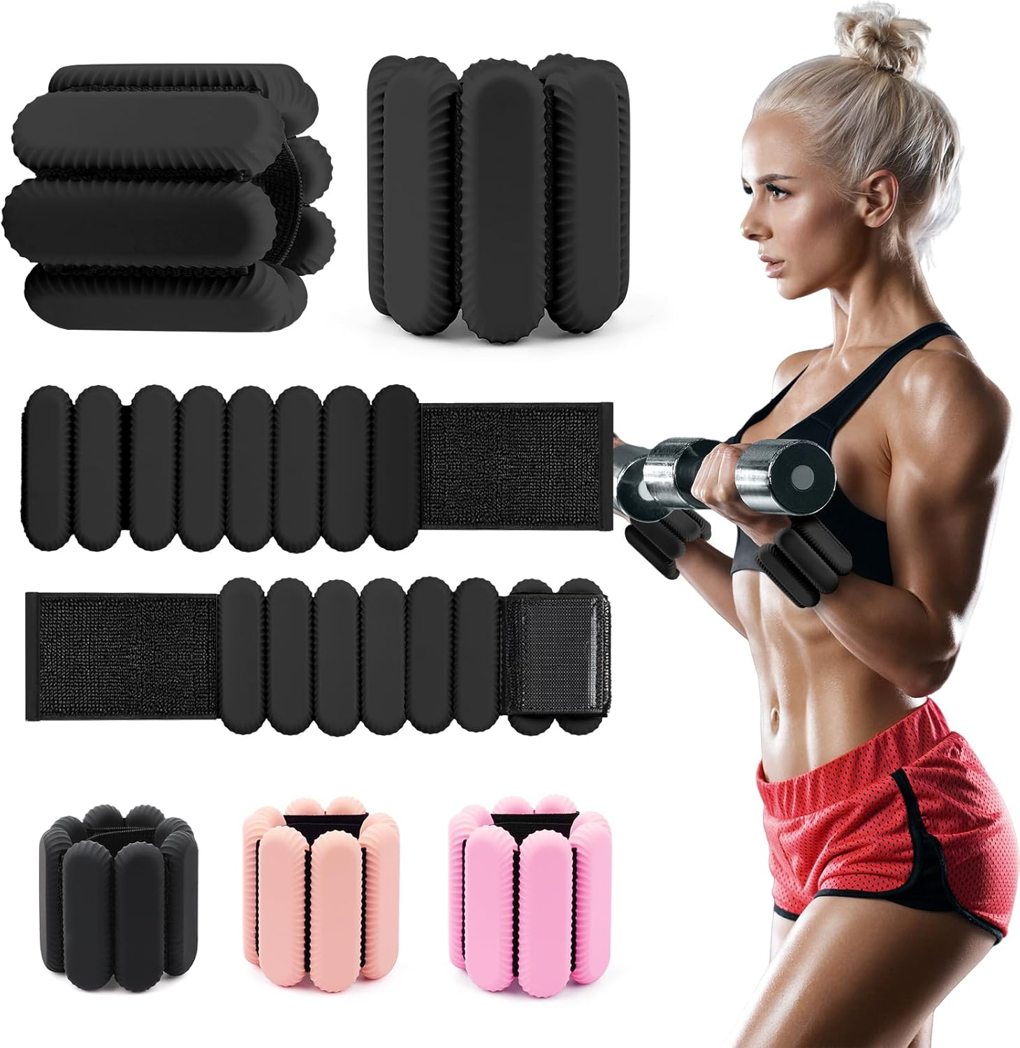 Wrist & Ankle Weights for Women, Wearable Strong Arm & Leg Weights Set of 2(1Lbs Each), Adjustable Ankle Weights for Walking, Yoga, Dance, Barre,Gym,Exercise,Pilates,Walking Running