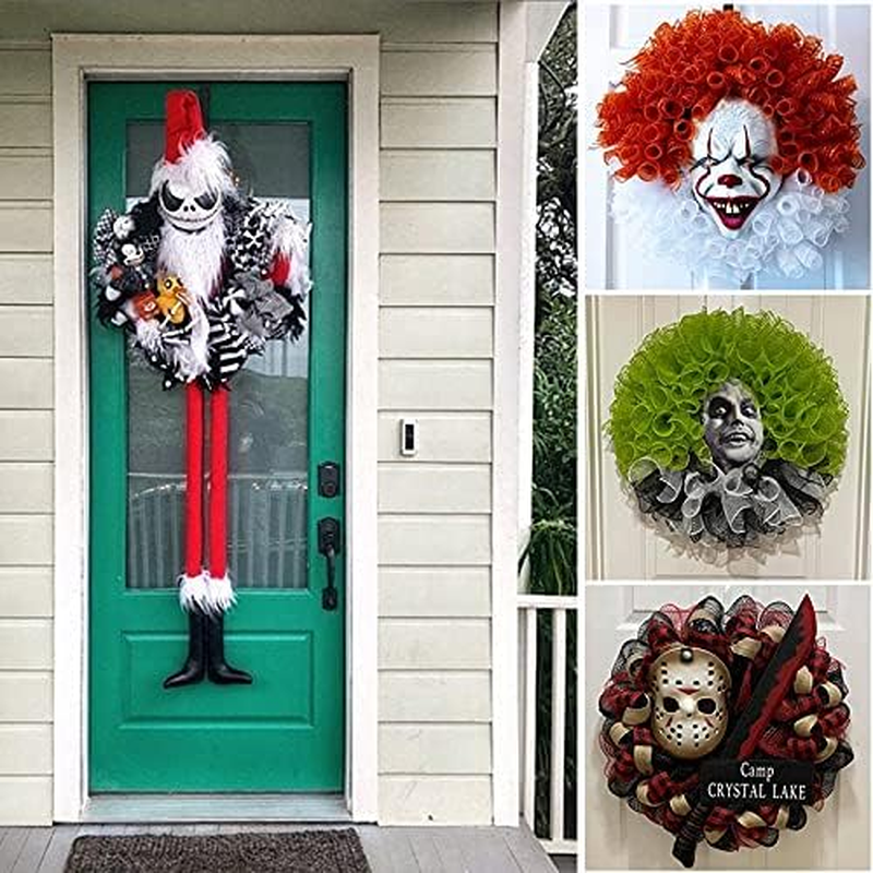 Halloween Horror Clown Face Cover Wreath, Reusable Horrible Face Cover Wreath Front Door Decoration Halloween Props Festival Party Decor for Home/1037 (Size : B) image number 6