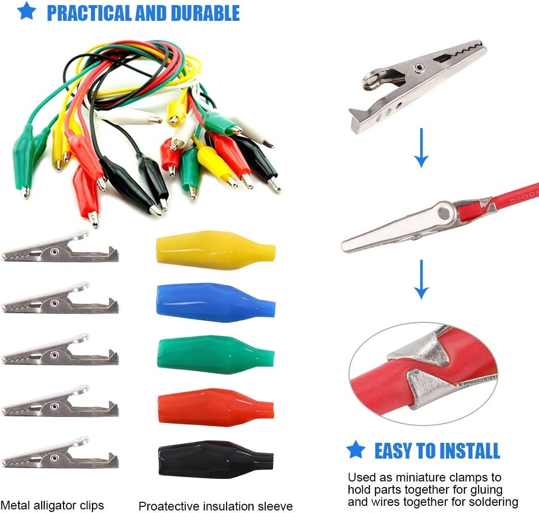 Glarks 100Pcs 1.4''/35Mm Alligator Clips Crocodile Electrical Test Clamps Jumper Helper with Protective Insulation Cover for Electrical Testing (Black, Red, Yellow, Blue, Green) image number 5