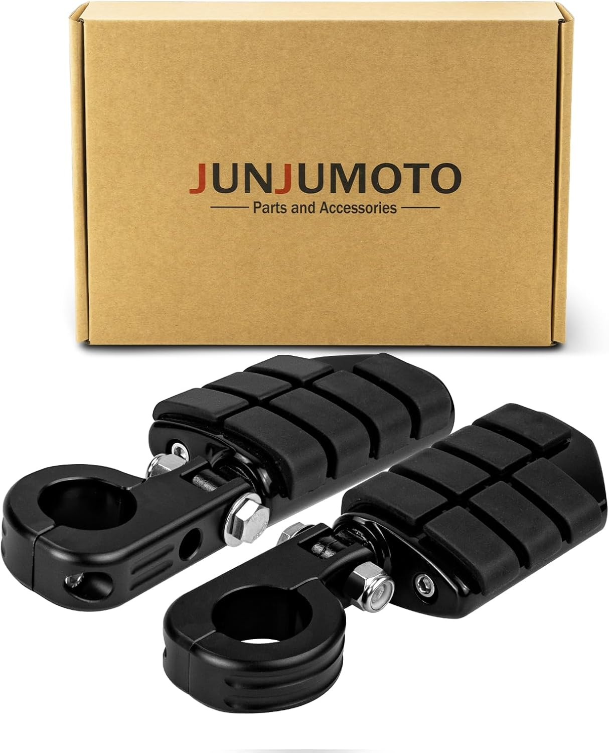 JUNJUMOTO Streamliner Highway Pegs Footpegs and CNC Mount Kit Fit for Harley Sportster Softail Dyna Road King Road Glide Street Glide with 1 1/4 Engine Guard (Black,Style A)