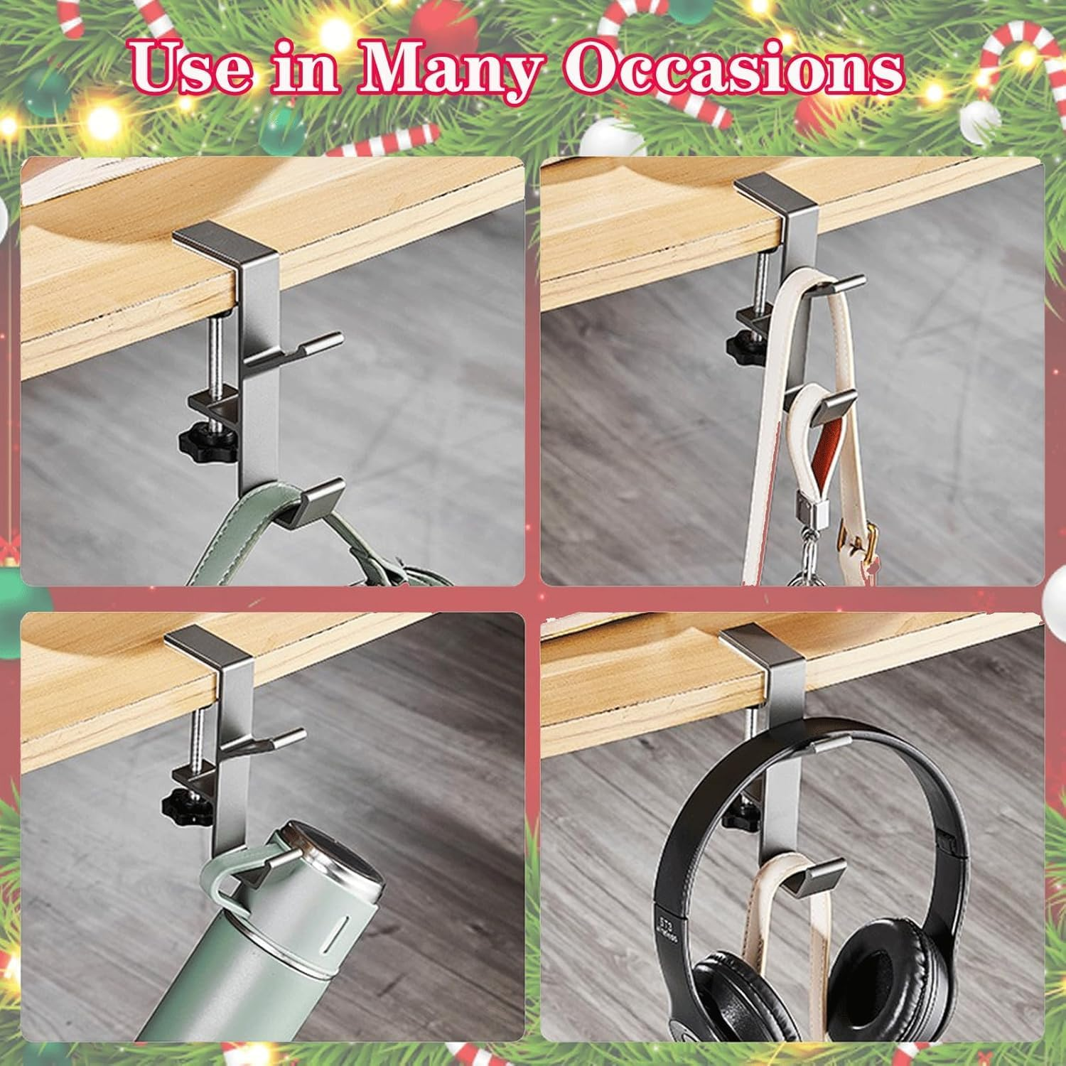 Fireplace Stocking and Garland Hanger, 2 in 1 Garland Stocking Hangers, Christmas Hooks Stocking Holders for Mantle Garland Hanger Mantle Hooks for Home Party Decoration (Black, 6Pcs) image number 5