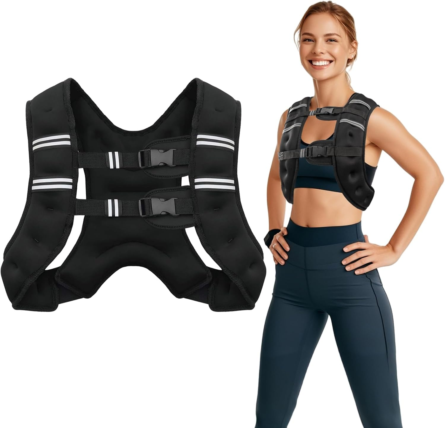 Weighted Vest for Woman Men, Weight Vest with Reflective Stripe Double Adjustable Buckle Straps Back Mesh Pocket for Workout Strength Training Walking Jogging Running