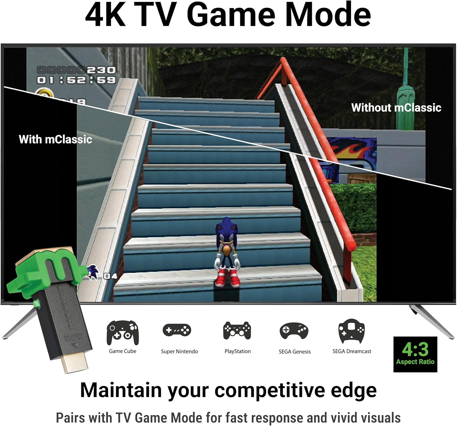 Marseille Mclassic Retro Edition - Restore Your Tvs Game Mode Image Quality, Lag Free, for Game Consoles with 4:3 Aspect Ratios like NES, Sega Genesis, Gamecube, SNES, PS1, PS2, and More - Supports