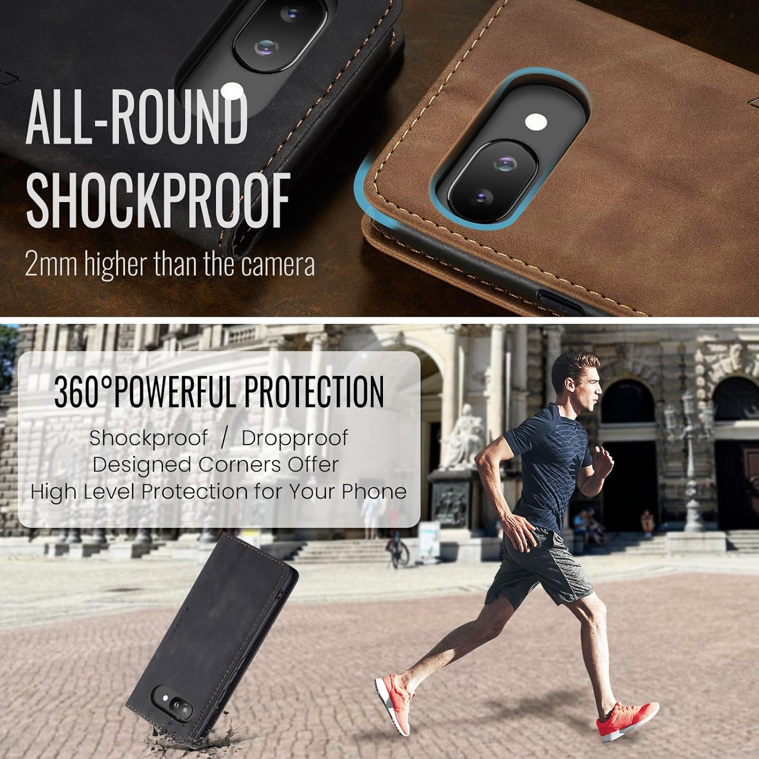 Cracedily Mobile Phone Case for Google Pixel 9A Case, Flip Case Premium Leather Flip Case Magnetic Card Slot Stand Function Flip Case Protective Cover for Pixel 9A, Black image number 1