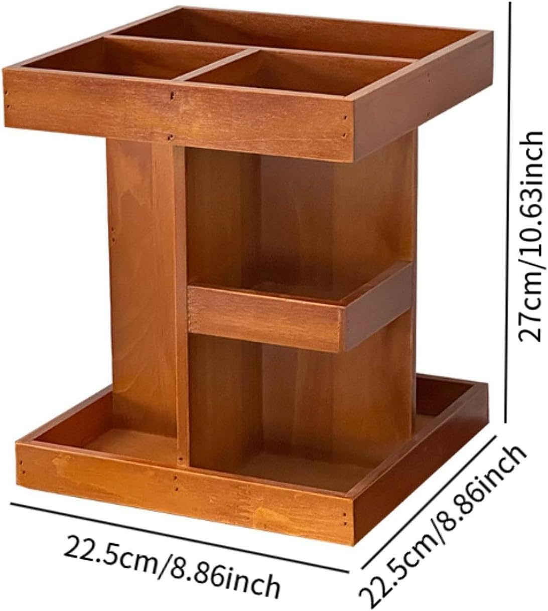 OIIBWQ 360 Rotating Makeup Organizer Wooden Makeup Holder Cosmetic Organizer for Vanity image number 5