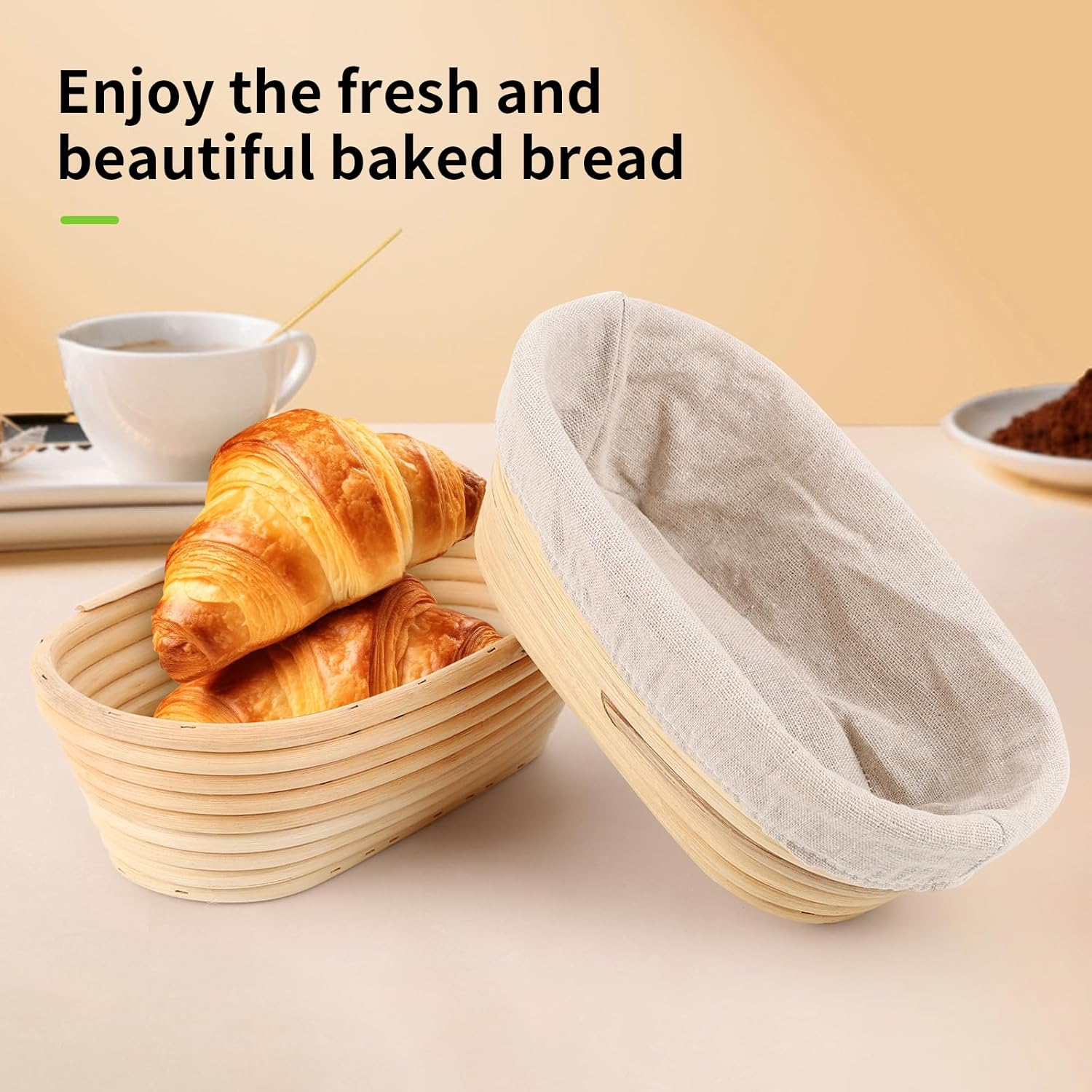 Banneton Bread Proofing Basket Set of 2, 25Cm&times;15Cm Oval Shaped Baking Supplies, Sourdough Banneton Basket with Liner for Artisan Bread Making for Professionals & Home Bakers image number 4