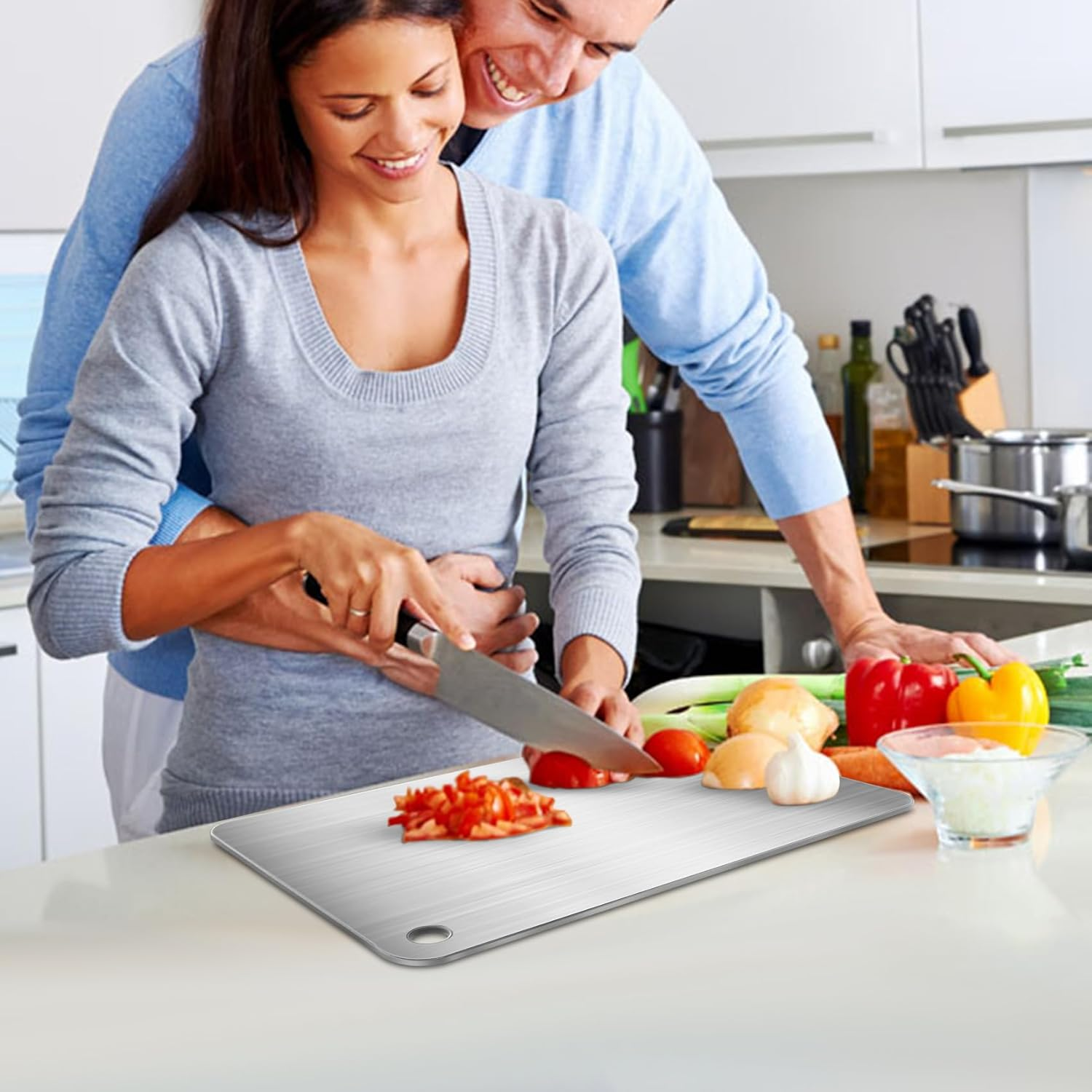 Hcskoss 4 PCS Stainless Steel Chopping Board Set,Cutting Boards for Kitchen,Double Sided Thickened Cutting Board,Chopping Board Set for Kitchen Home Cooking Outdoor image number 1