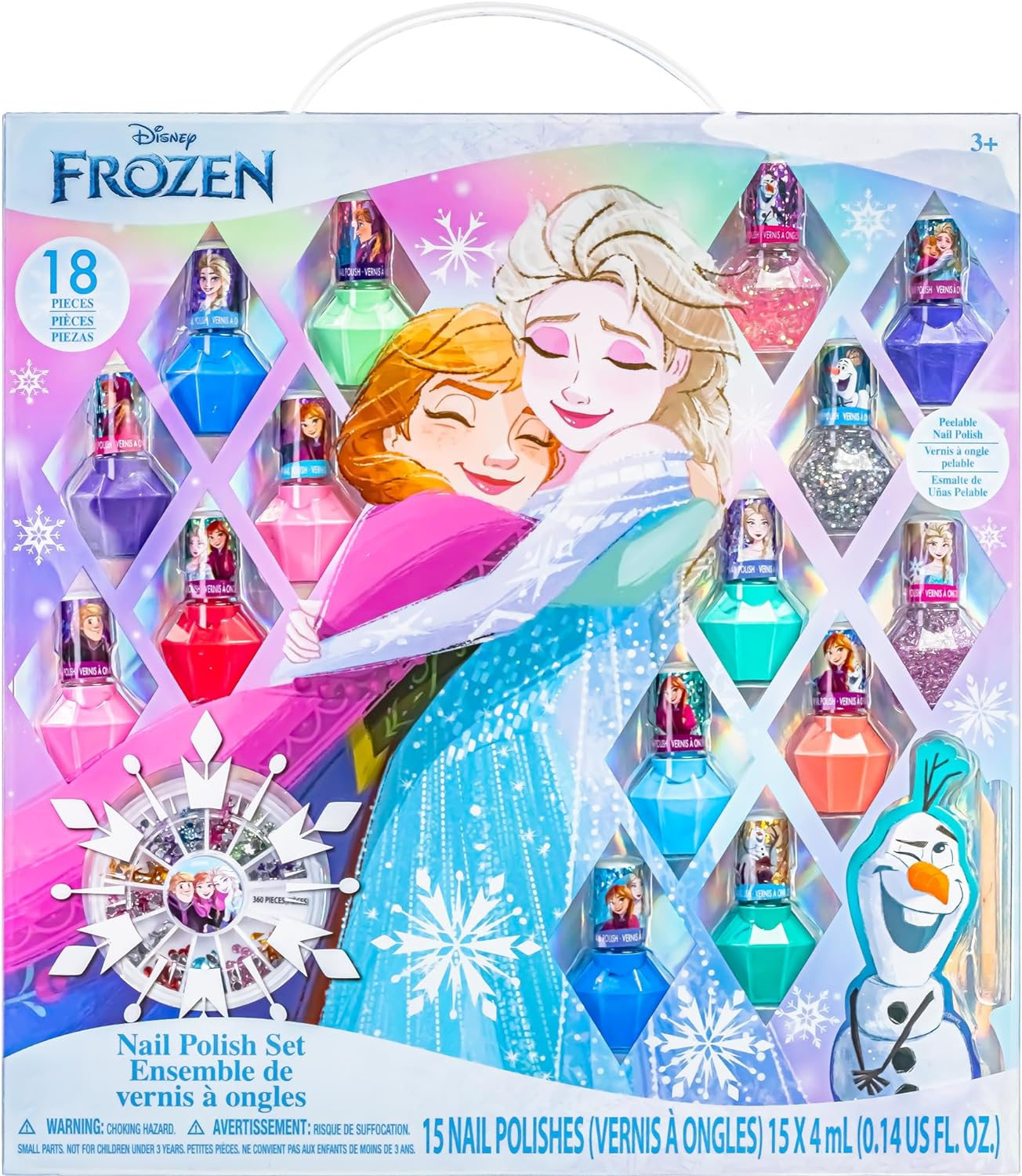 Townley Girl Disney Frozen - Non-Toxic Peel-Off Nail Polish Set with Shimmering and Opaque Colours with Nail Gemstones for Girls 3 Years Old, Perfect for Parties, Make-Up, 18 Pieces image number 6