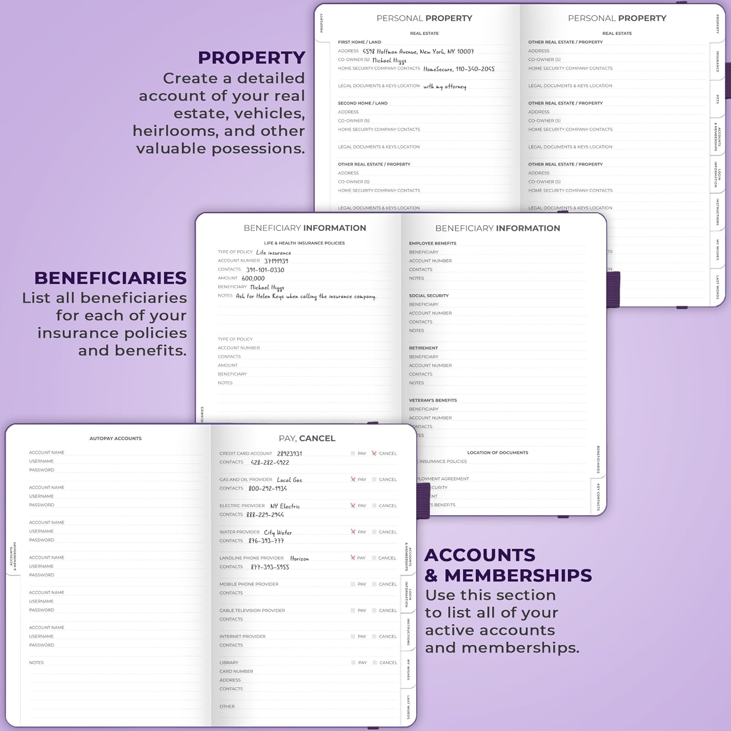 Clever Fox End of Life Planner &ndash; Guided Final Arrangements Organizer Notebook for Instructions, Beneficiary Info, Will Preparation, Last Wishes & Funeral Planning &ndash; Hardcover, A5 Size (Purple) image number 3