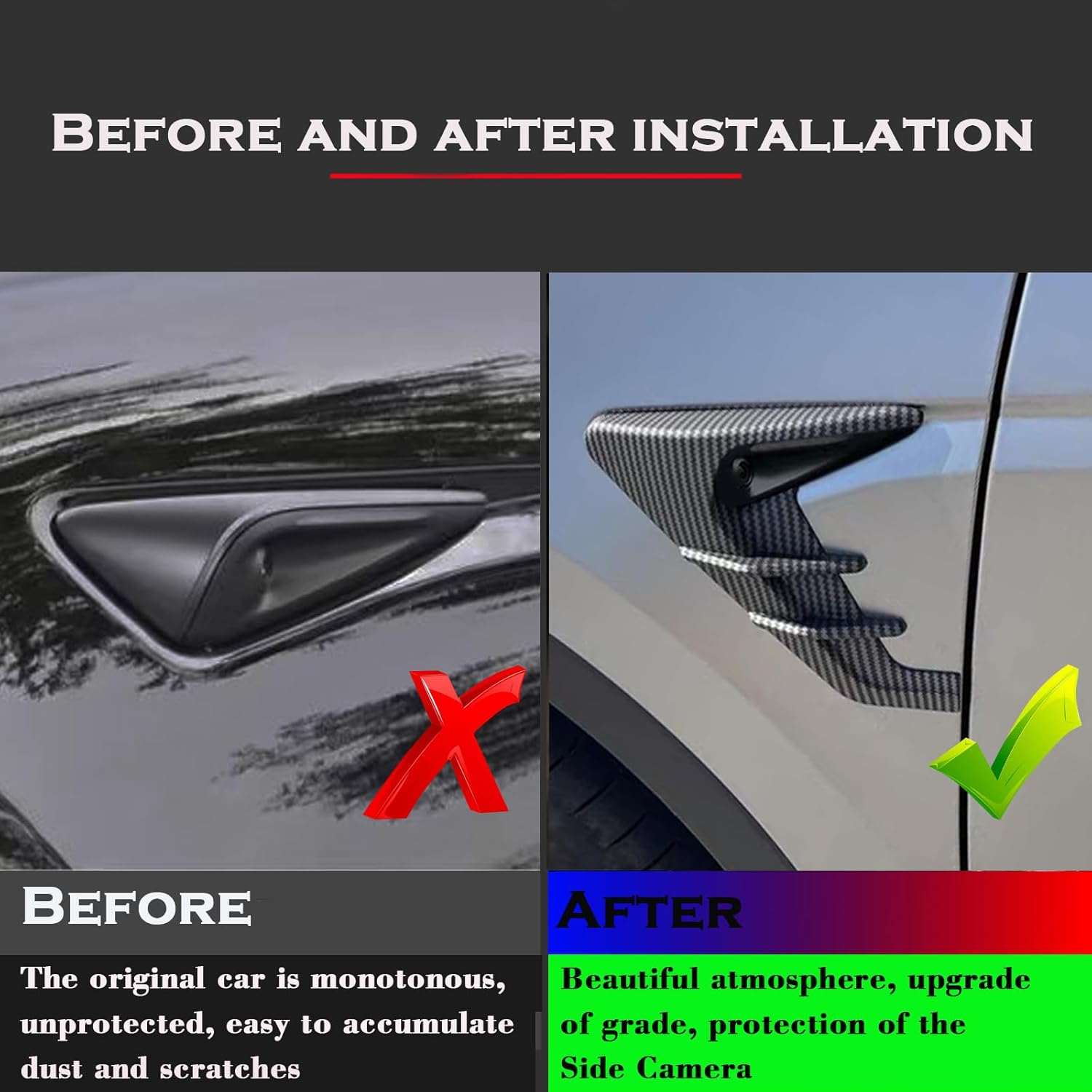 YHCDSEA for 2024 Tesla Model Y HW4.0 Side Camera Indicator Protection Cover Decoration Accessories Fit for Tesla Model Y with HW4.0 (Matt Carbon Fiber Pattern) image number 4