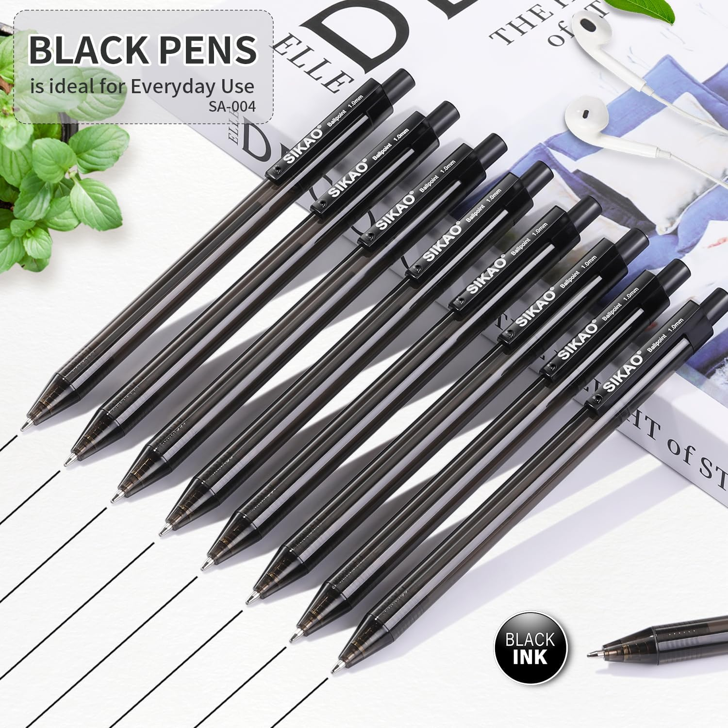 Black Pens | 60 Pack Retractable Ballpoint Pens Multipack | Black Ink Medium Point 1.0Mm | Smooth Writing Ball Point Pens | School Office Supplies, Box of Pens Bulk (Black Ink) image number 2