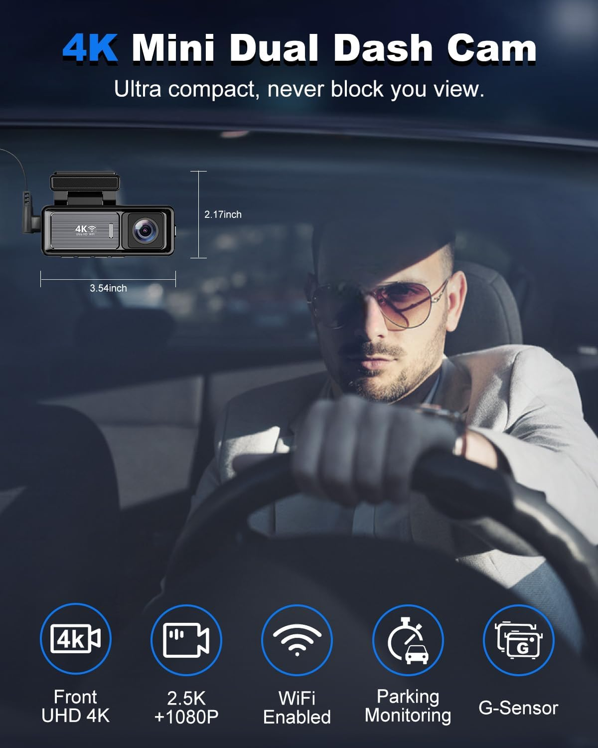 Oolong Dash Cam Front and Rear, 4K+1080P Dashcam with 64GB Card,Car Dash Camera Built-In Wifi, GPS, 24 Hours Parking Monitor,G-Sensor,Wdr, Super Night Vision,Parking Monitor,Loop Recording image number 2