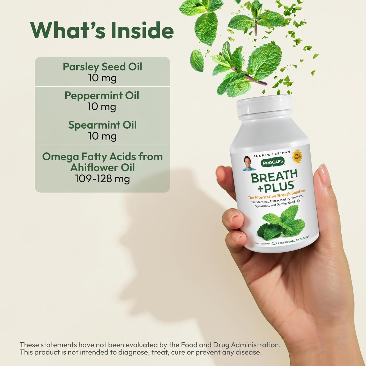 Andrew Lessman Breath plus 180 Softgels &ndash; Natural Breath Freshener, Helps Eliminate Odors from Food, Smoking, Morning Breath from the inside Out, with Peppermint image number 3