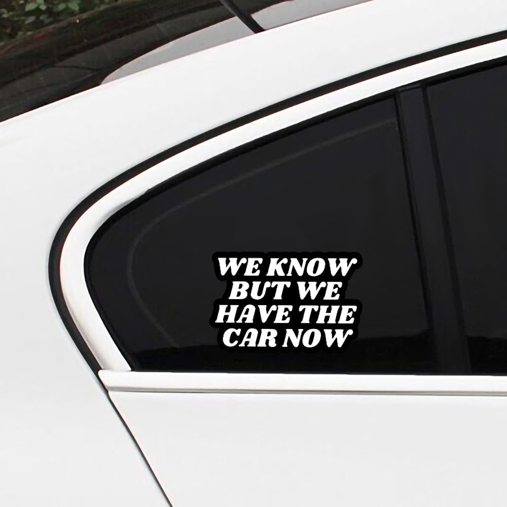 2 Pack We Know but We Have the Car Now-Tesla Bumper Sticker,Elon Musk Regret Vinyl Decal Accessories for Car Bumper, Laptop, Window (White) image number 4