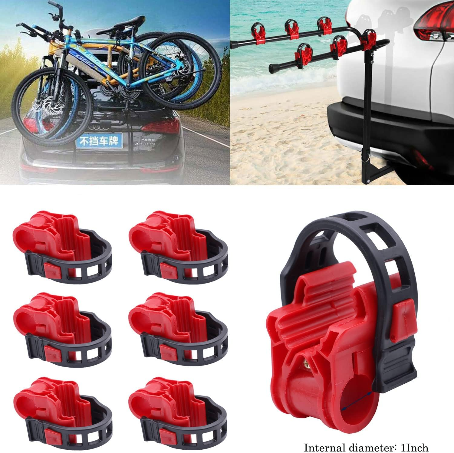 6Pcs/Set Bike Rack Hitch Mount Bicycle Car Bike Rack Strap Replacement Cradles Cargo Carrier Spare Hooks with Rubber Straps Car Racks Accessories 1-1/4"&2" Truck Hitch Red&Black image number 3