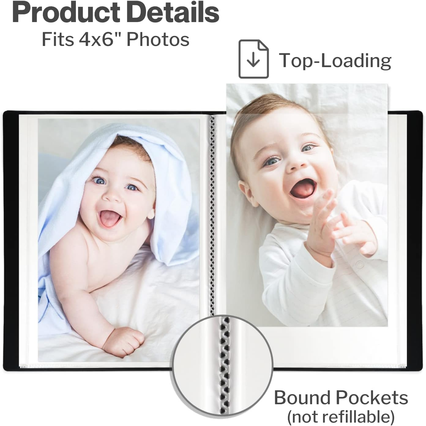 CRANBURY Small Photo Album 4X6 (Blue) - 2-Pack Plastic 4 X 6 Photo Book Album, Each Shows 48 Pictures, Mini Picture Album Binder with Customizable Cover, Baby Photo Books with 4X6 Photo Sleeves - Ivory image number 4