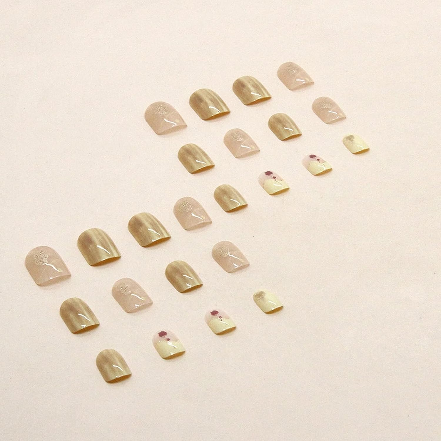 RYUUSEI 24Pcs Yellow Press on Nails Short Square Fake Nails Flower False Nails Squoval Stick on Nails Glue on Nails Glossy Full Cover Acrylic Nails for Women image number 4