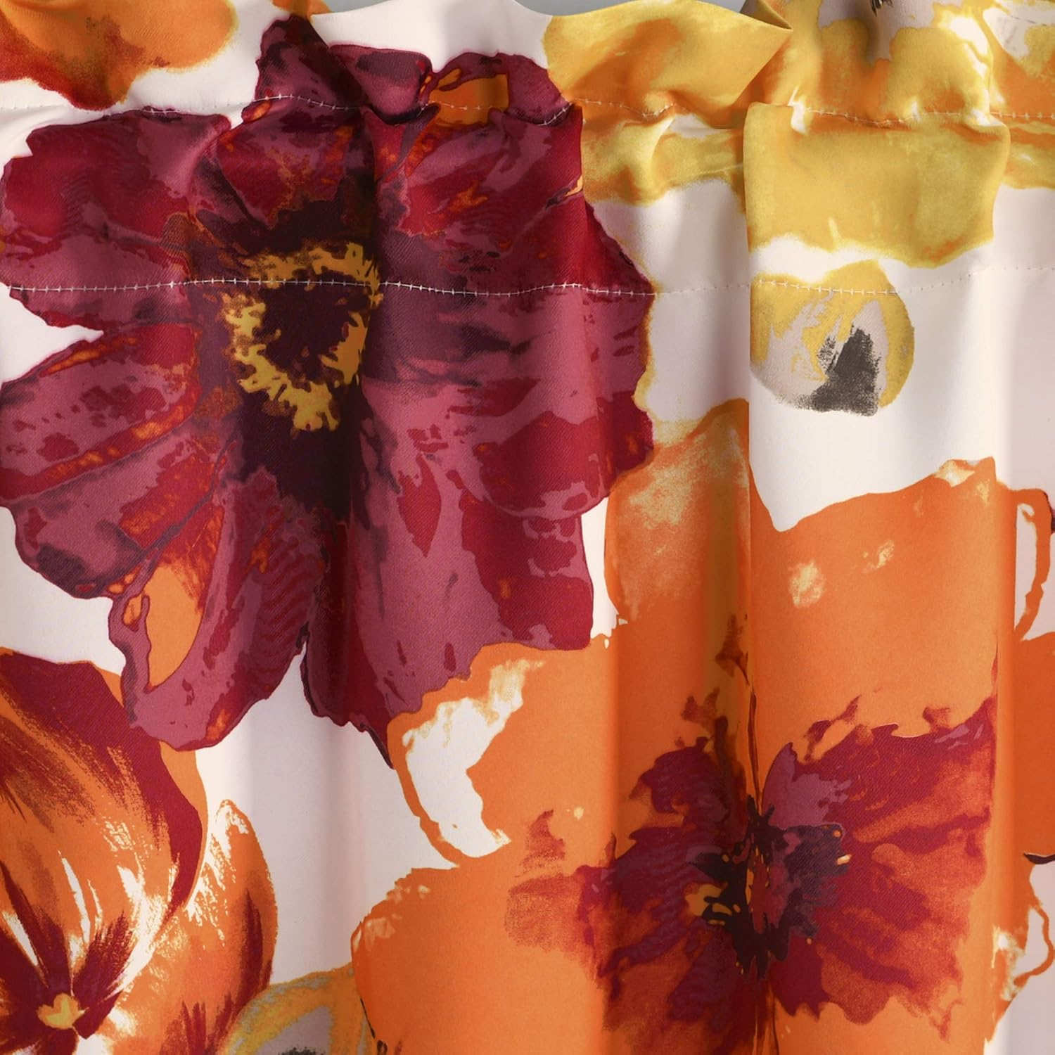 Lush Decor Leah Room Darkening Window Curtain Valance Floral Insulated Grommet, Valance, Red and Orange