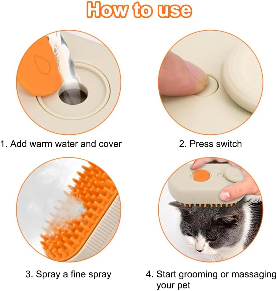 Cat Brush with Steam, 3 in 1 Cat Brush Steaming Cat Spray Massage Comb Cat Brush with Water, Steamy Brush Cat Pet Spray Massage Comb Cat Brush for Massage Hair Removal