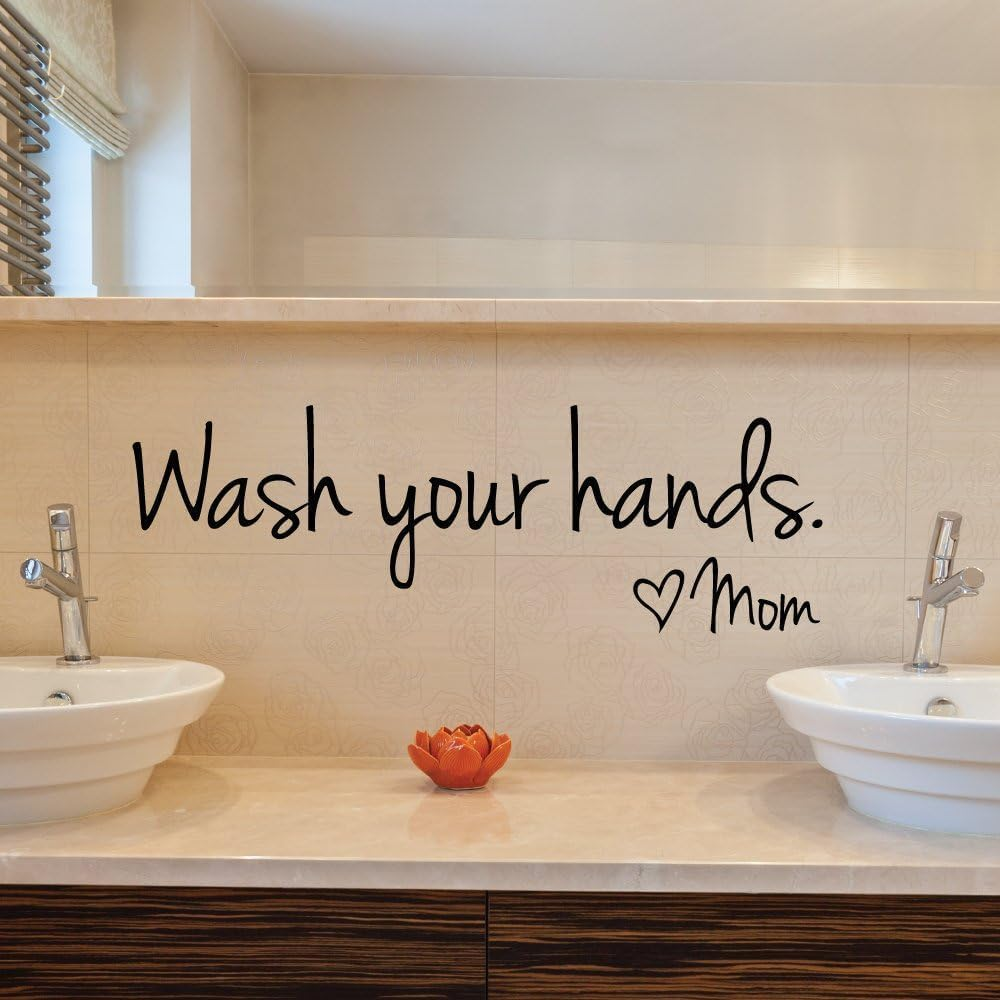 DIY Wash Your Hands Love Mom Quote Bathroom Wall Stickers Waterproof Art Vinyl Decal Bathroom Wall Decor image number 1