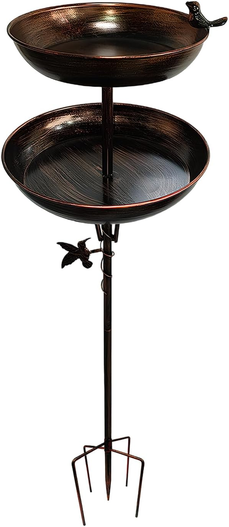 Double Standing Bird Feeder and Bird Bath 120 Cm, Antique Large Birdbath for Outside, Metal Hummingbird Water Feeder Bowl, Tall Sturdy Pedestal Stake for Outdoor Yard Garden Lawn