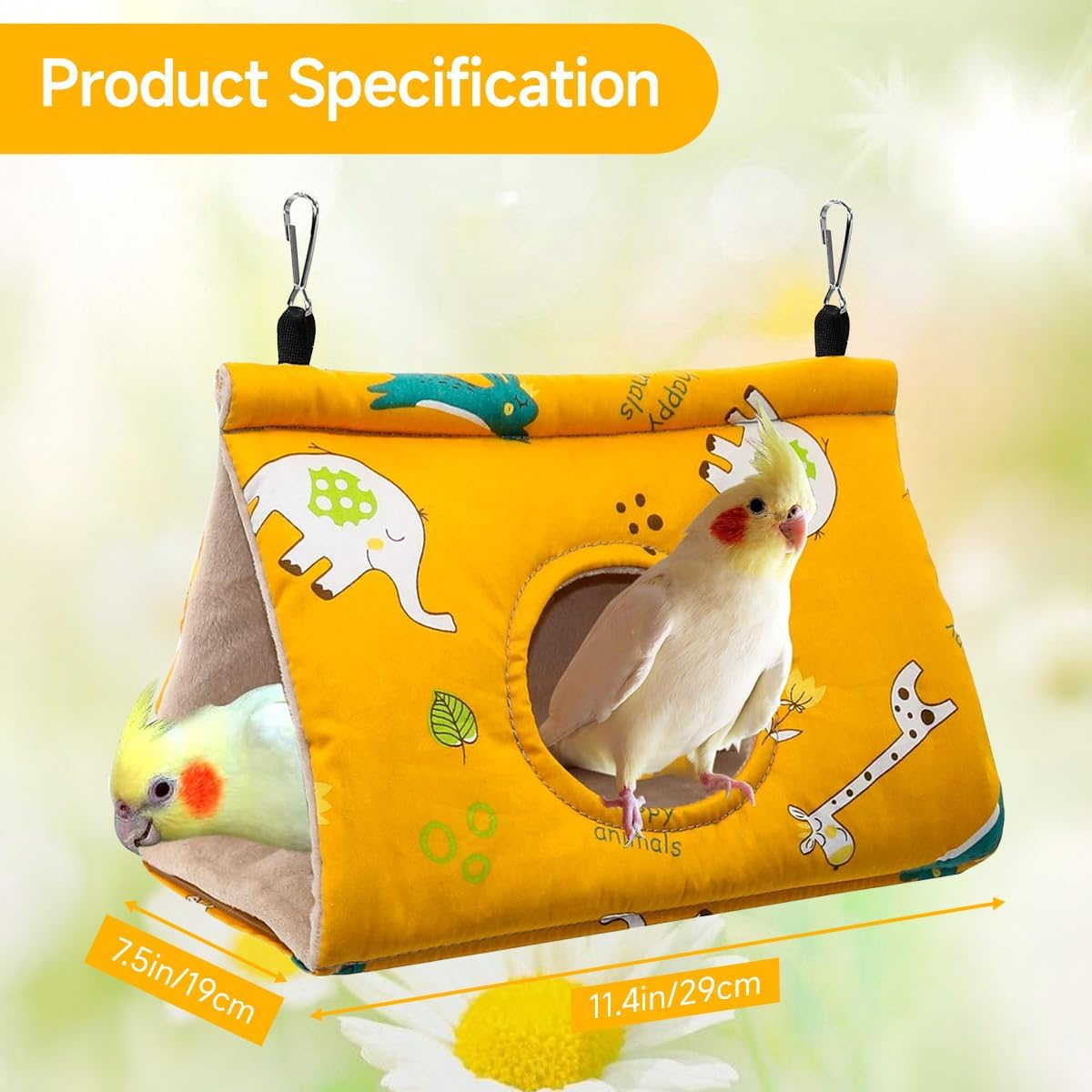 Large Bird Hanging Hammock Winter Warm Bird Nest House Suspended Hammock Plush Shed Swing Cave Cabin for Parrot Parakeet Cockatiels Budgies Lovebird (Yellow)