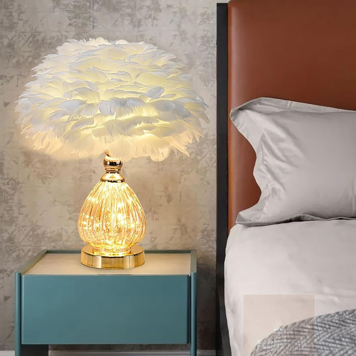 Feather Table Lamp, Charming Bedside Table Lamp, 3 Colour Dimmable Lamp, Modern Creative Decorative Atmosphere Light (White)